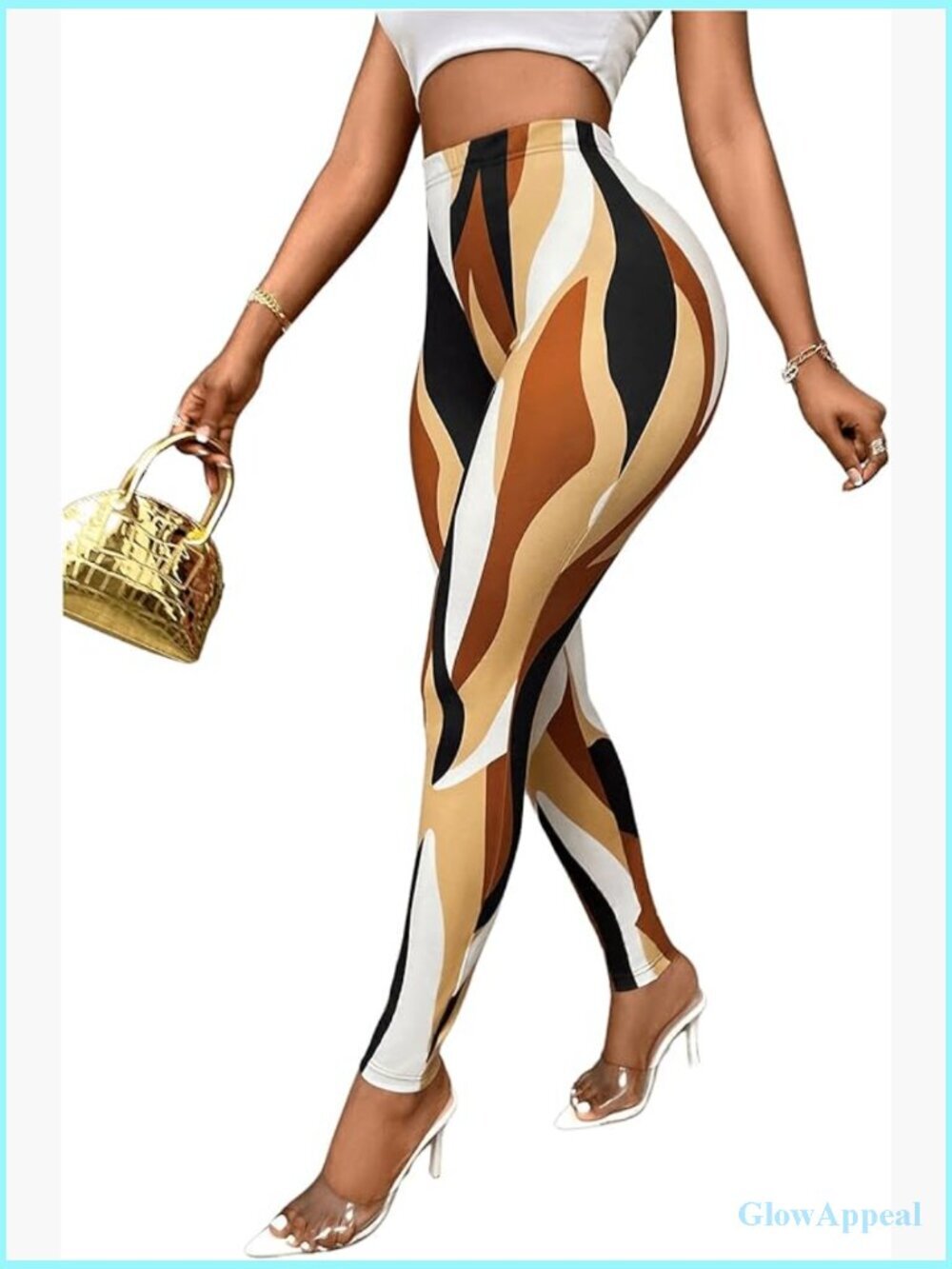 High Waisted Printed Leggings Slim Fit Stretchy Skinny Pull On Pants